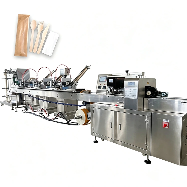 Macchina confezionatrice automatica per tovaglioli e coltelli, forchette e cucchiai