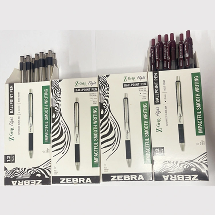 Azienda di penne ZEBRA --- Molti tipi diversi di penne da imballare in scatola come richiesto.